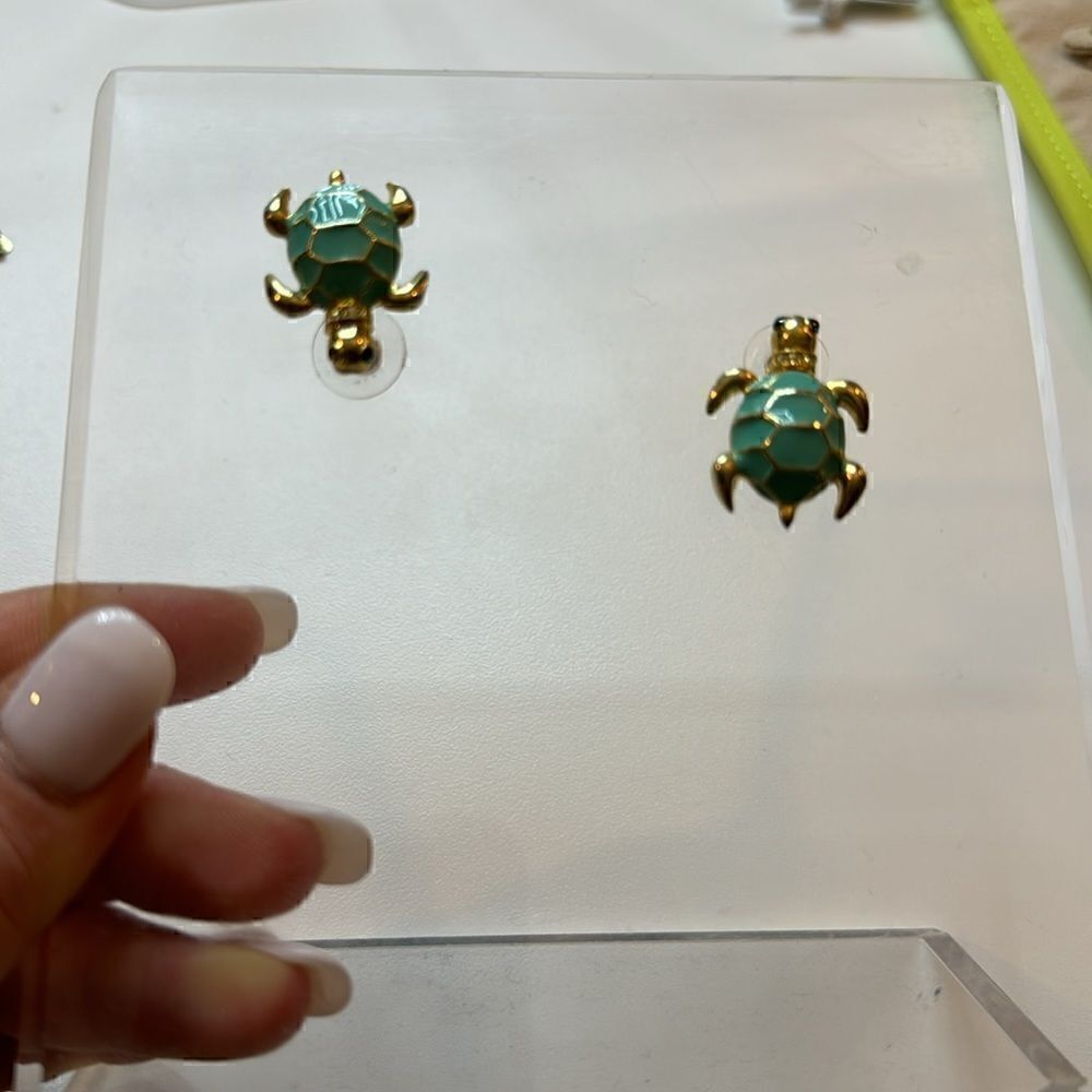 Fornash Turq Sea Turtle Post Pierced Earrings-1 Inch Long